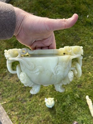 Lot 255 - A LARGE CHINESE JADE KORO