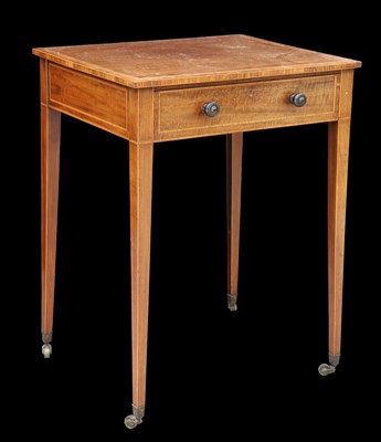 Lot 320 - A GEORGE III SATINWOOD BANDED MAHOGANY WRITING TABLE