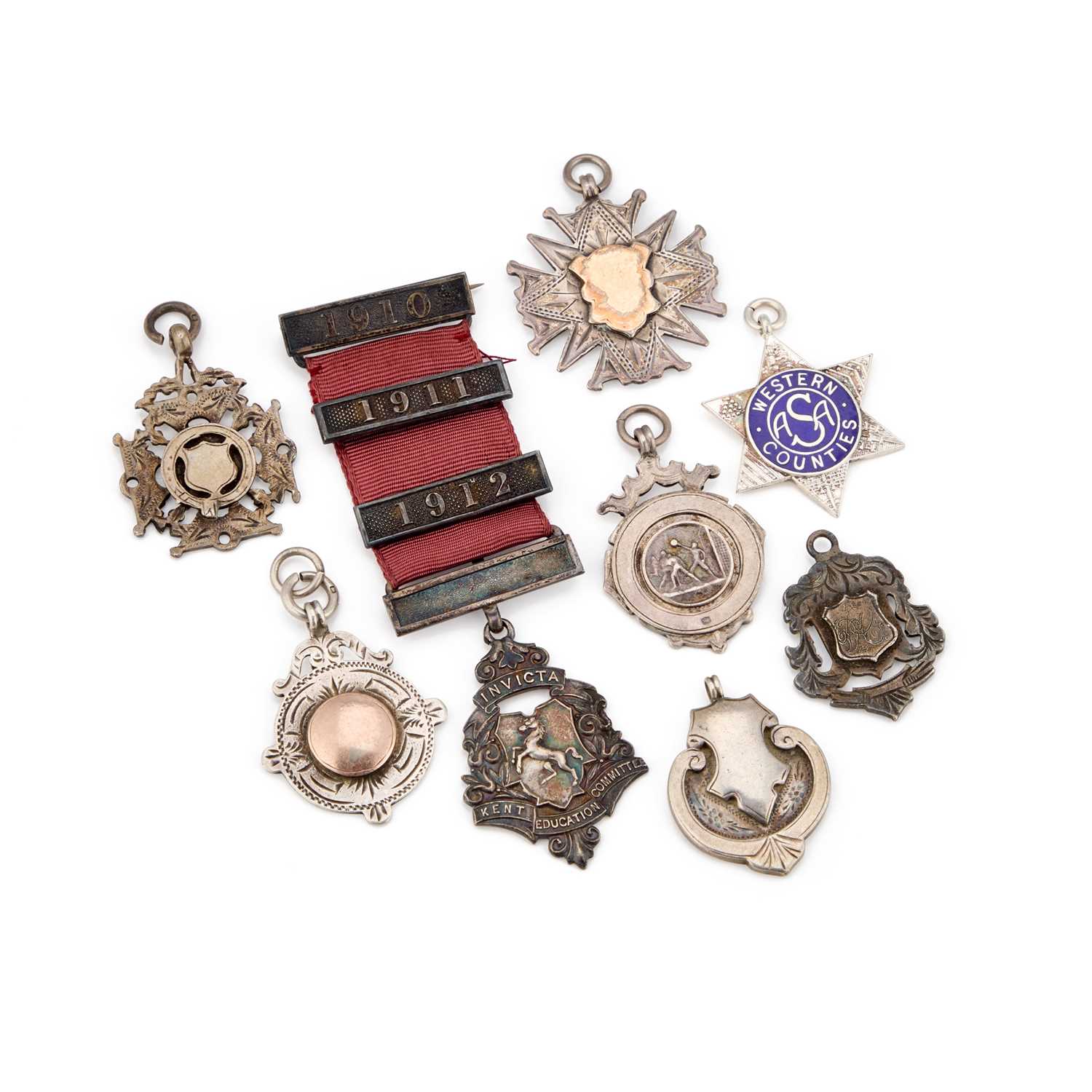 Lot 320 - A GROUP OF SILVER FOBS/ MEDALLIONS