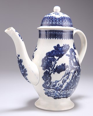 Lot 108 - AN EARLY 19TH CENTURY BLUE AND WHITE PEARLWARE COFFEE POT