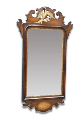 Lot 456 - A GEORGIAN STYLE INLAID MAHOGANY FRETWORK MIRROR