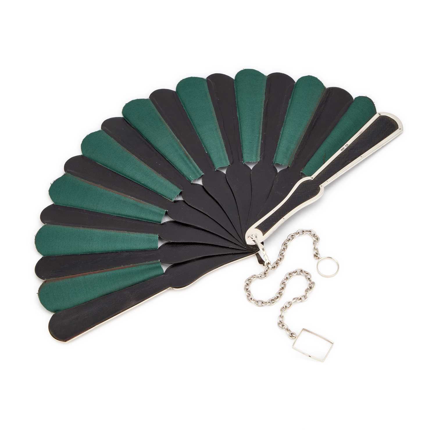 Lot 374 - A VICTORIAN SILVER AND LEATHER FAN