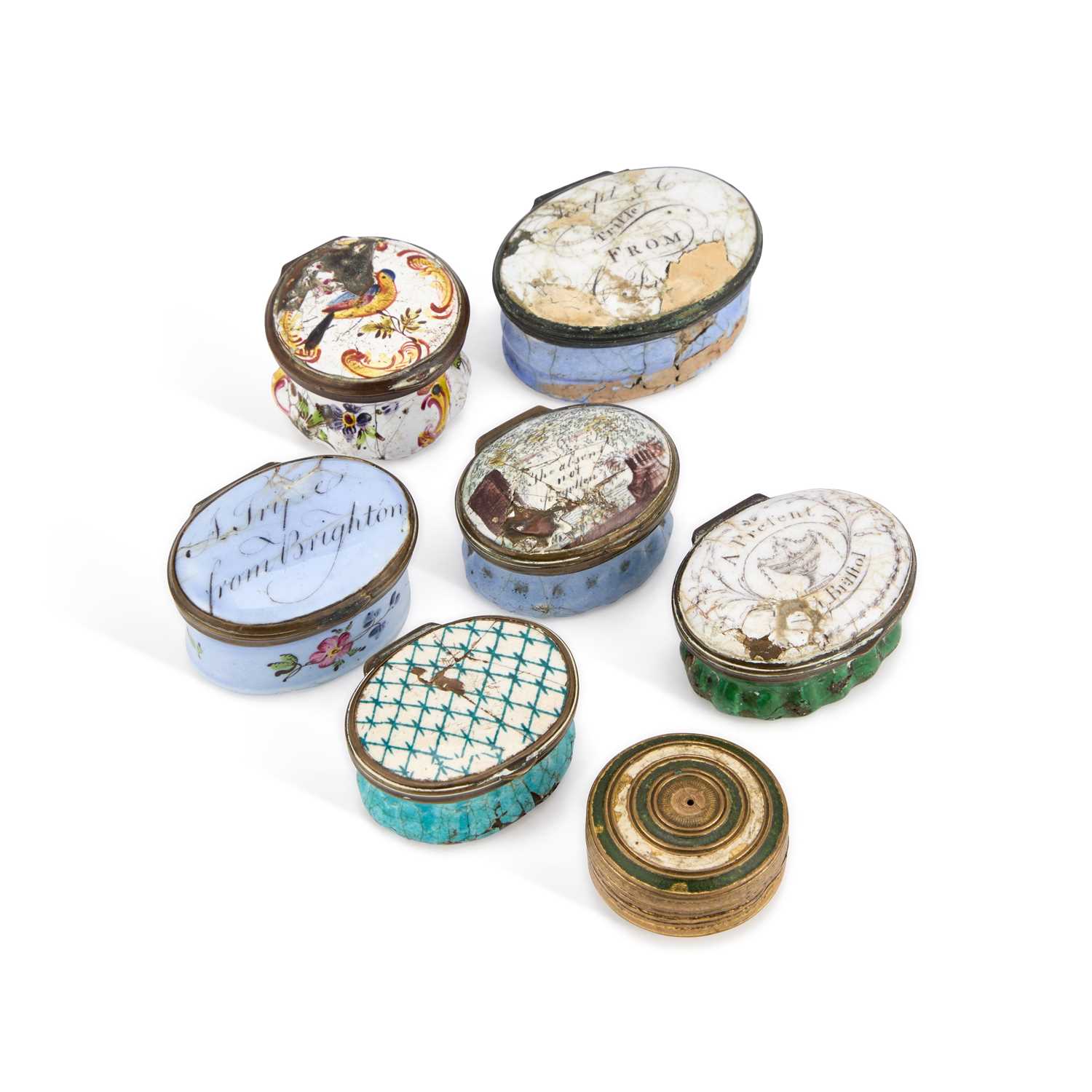 Lot 458 - SIX 18TH CENTURY ENAMEL PATCH BOXES AND A