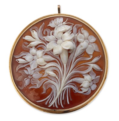 Lot 1599 - A 19TH CENTURY SHELL CAMEO BROOCH / PENDANT