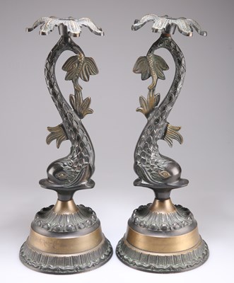 Lot 271 - A PAIR OF LATE 19TH CENTURY PATINATED METAL TABLE LAMPS