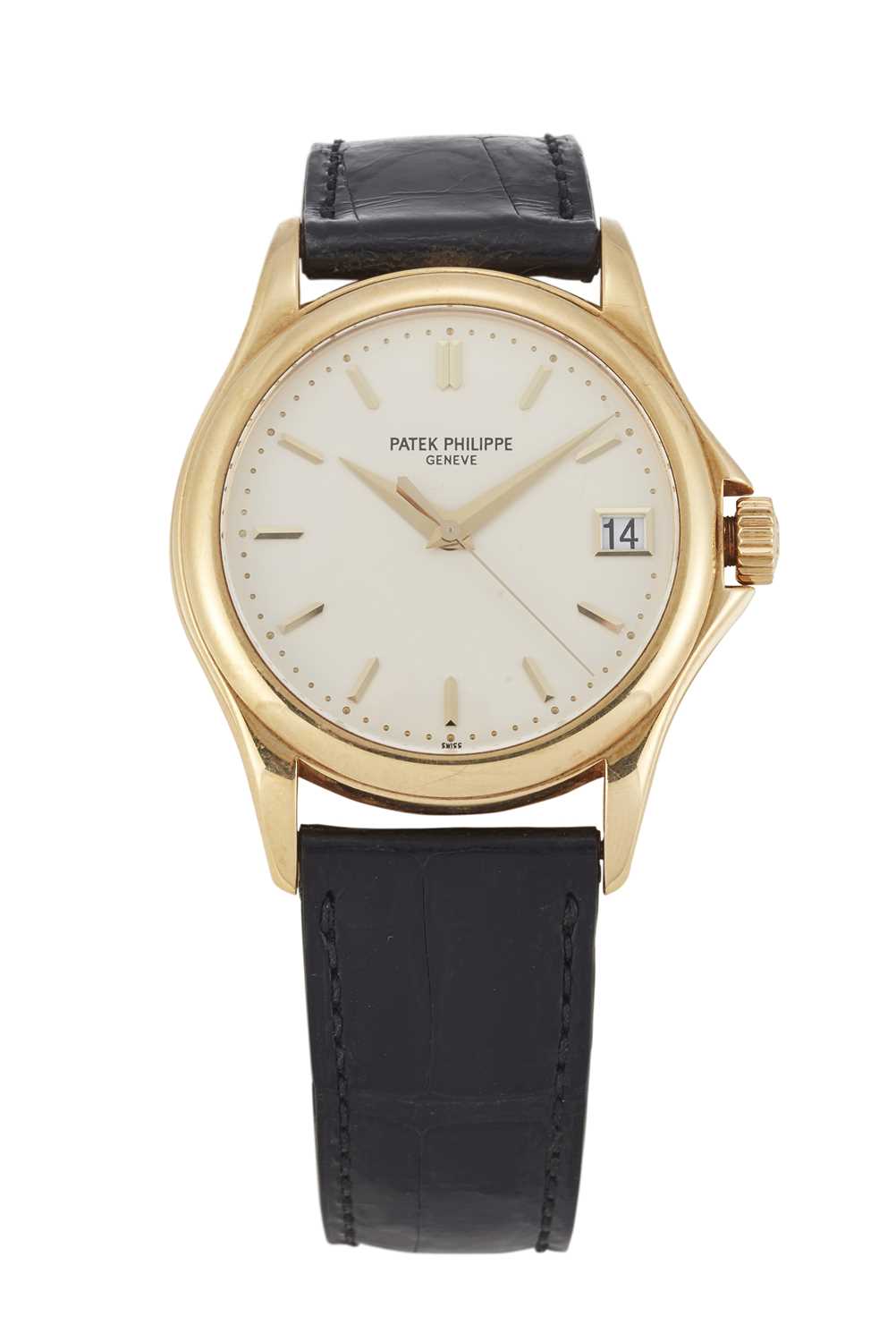 Lot 1526 - A GENT'S 18 CARAT GOLD PATEK PHILIPPE CALATRAVA STRAP WATCH