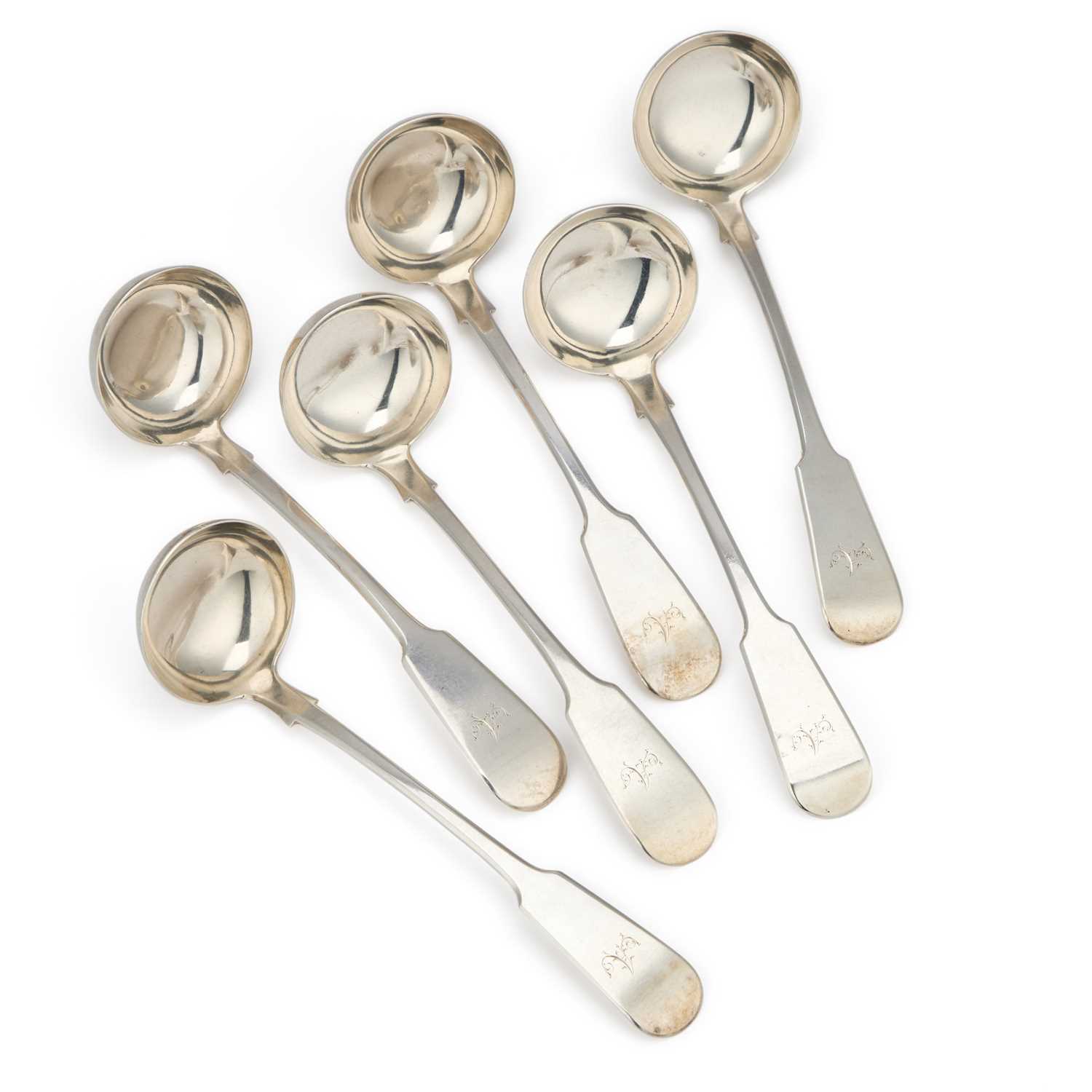 Lot 86 - A SET OF SIX VICTORIAN SCOTTISH SILVER TODDY LADLES