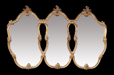 Lot 446 - A PERIOD STYLE GILT-COMPOSITION TRIPARTITE MIRROR