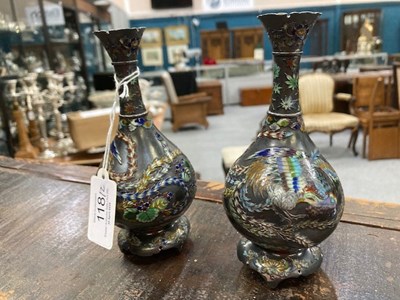 Lot 66 - A FINE PAIR OF JAPANESE SILVER AND ENAMEL VASES