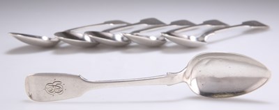 Lot 1141 - A SET OF SIX VICTORIAN IRISH SILVER DESSERT SPOONS