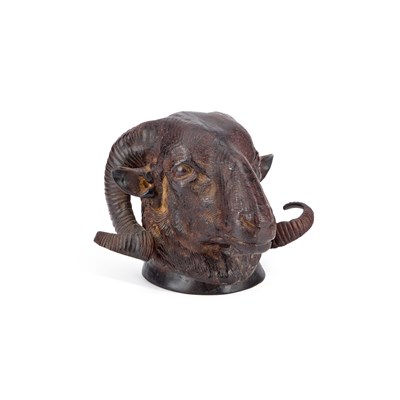 Lot 499 - A BRONZE RAM'S HEAD