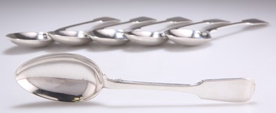 Lot 1239 - A SET OF SIX EDWARDIAN SILVER DESSERT SPOONS