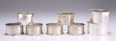 Lot 1108 - EIGHT ASSORTED SILVER NAPKIN RINGS, VICTORIAN AND LATER