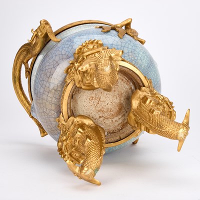 Lot 82 - A CHINESE ORMOLU-MOUNTED CRACKLE-GLAZED CENSER