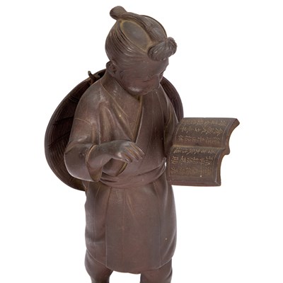 Lot 48 - A JAPANESE BRONZE OKIMONO OF NINOMIYA SONTOKU