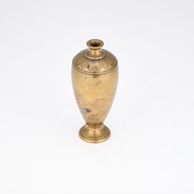 Lot 53 - A JAPANESE BRONZE AND MIXED METAL VASE