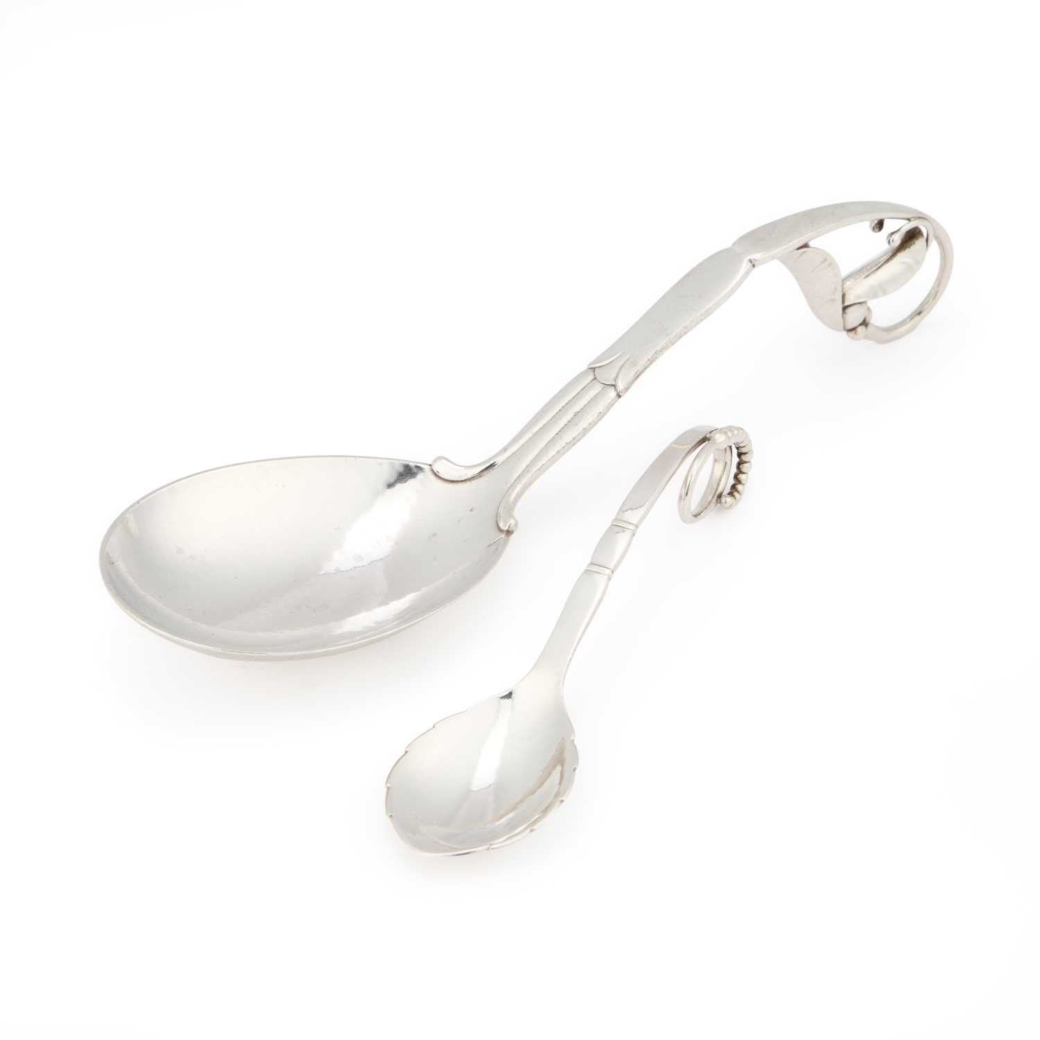 Lot 214 - GEORG JENSEN, TWO DANISH STERLING SILVER SERVING SPOONS