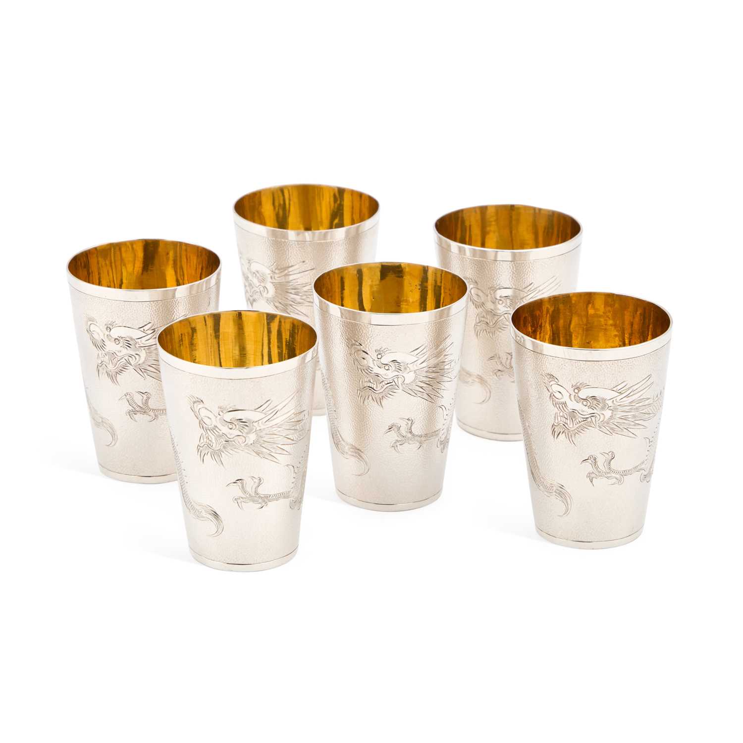 Lot 171 - A SET OF SIX CHINESE SILVER BEAKER CUPS