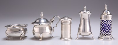 Lot 1347 - FIVE ASSORTED SILVER CONDIMENTS, VICTORIAN AND LATER