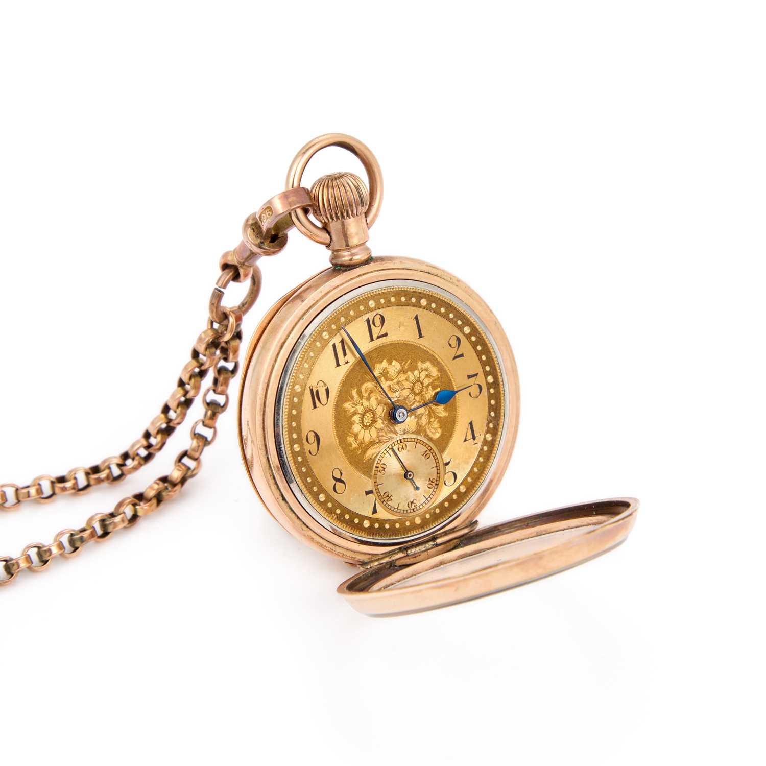 Lot 323 - A ROLLED GOLD WALTHAM FOB WATCH AND A 9CT GOLD CHAIN