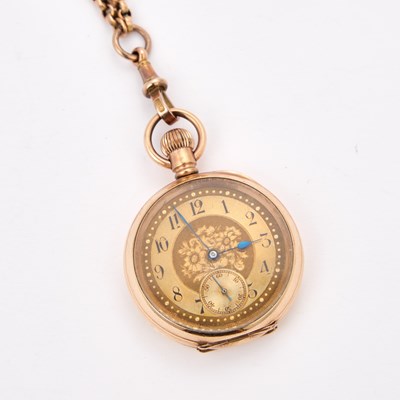 Lot 323 - A ROLLED GOLD WALTHAM FOB WATCH AND A 9CT GOLD CHAIN