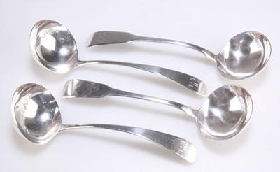 Lot 1163 - TWO PAIRS OF EARLY 19TH CENTURY IRISH SILVER SAUCE LADLES