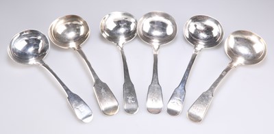 Lot 1179 - A GROUP OF SIX SILVER FIDDLE PATTERN SAUCE LADLES