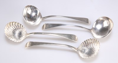 Lot 1131 - A PAIR OF GEORGE III SILVER SAUCE LADLES