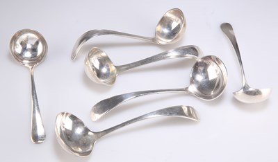 Lot 1130 - THREE PAIRS OF SILVER SAUCE LADLES