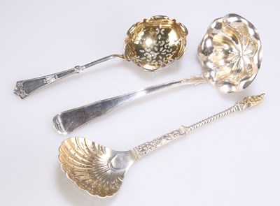 Lot 1082 - THREE SILVER SIFTER SPOONS