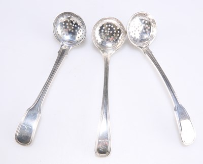 Lot 1223 - A GROUP OF THREE GEORGE III SILVER SPICE SIFTERS