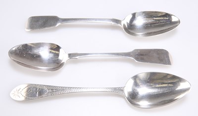 Lot 1182 - A GROUP OF THREE EARLY 19TH CENTURY IRISH SILVER TABLE SPOONS