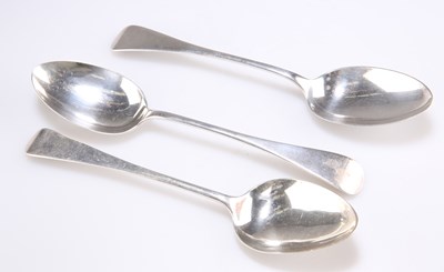 Lot 1173 - THREE SHEFFIELD SILVER OLD ENGLISH PATTERN TABLE SPOONS