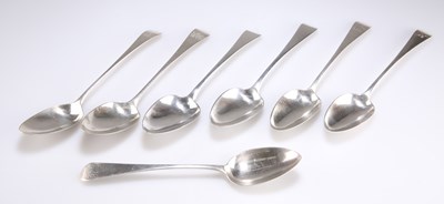 Lot 1169 - A GROUP OF SEVEN EARLY 19TH CENTURY SILVER OLD ENGLISH PATTERN TABLE SPOONS