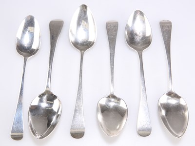 Lot 1226 - A GROUP OF SIX EARLY 19TH CENTURY SILVER OLD ENGLISH PATTERN DESSERT SPOONS