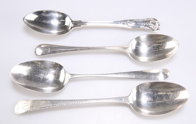 Lot 1122 - A GROUP OF FOUR 18TH AND 19TH CENTURY SILVER DESSERT SPOONS