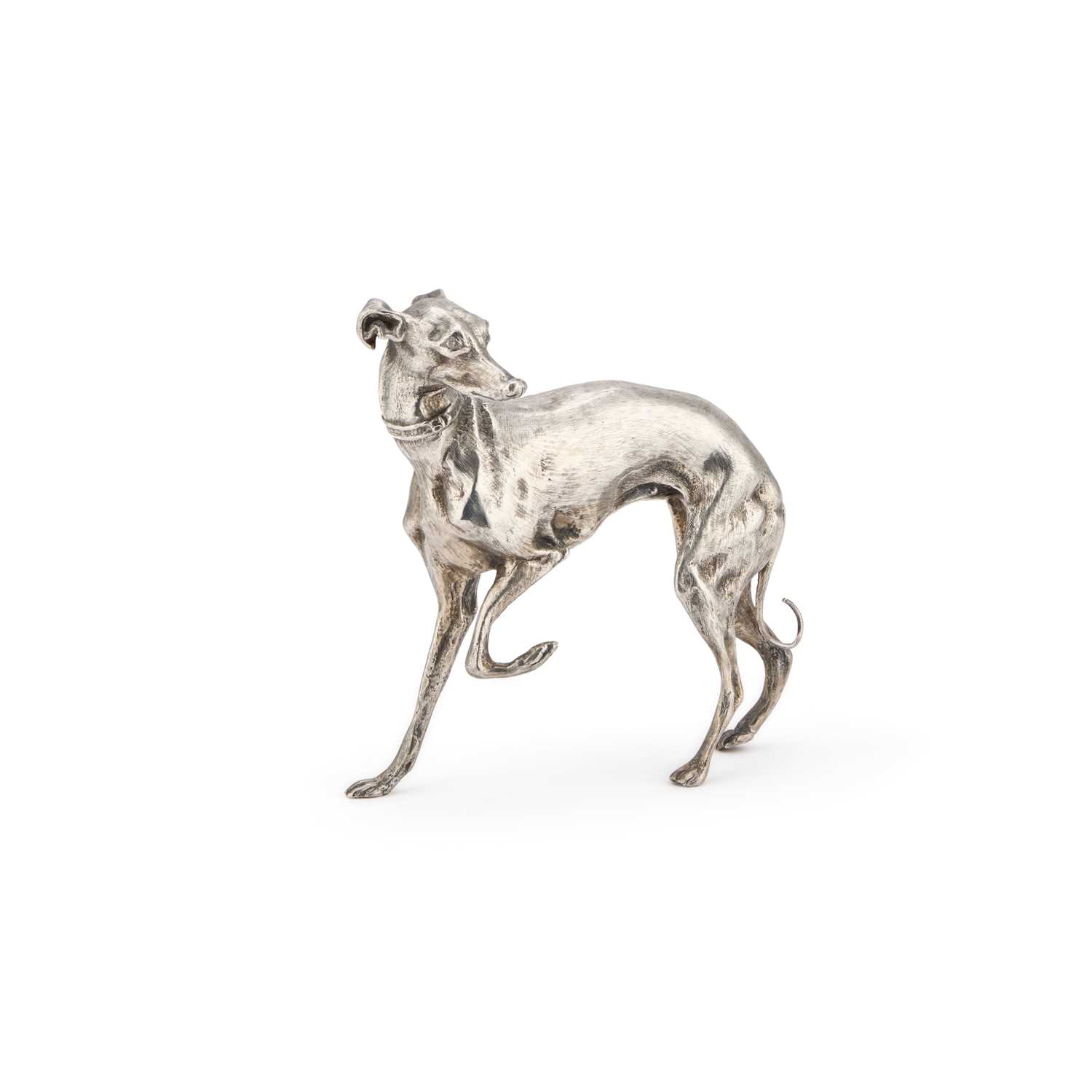 Lot 204 - A CONTINENTAL SILVER MODEL OF A GREYHOUND