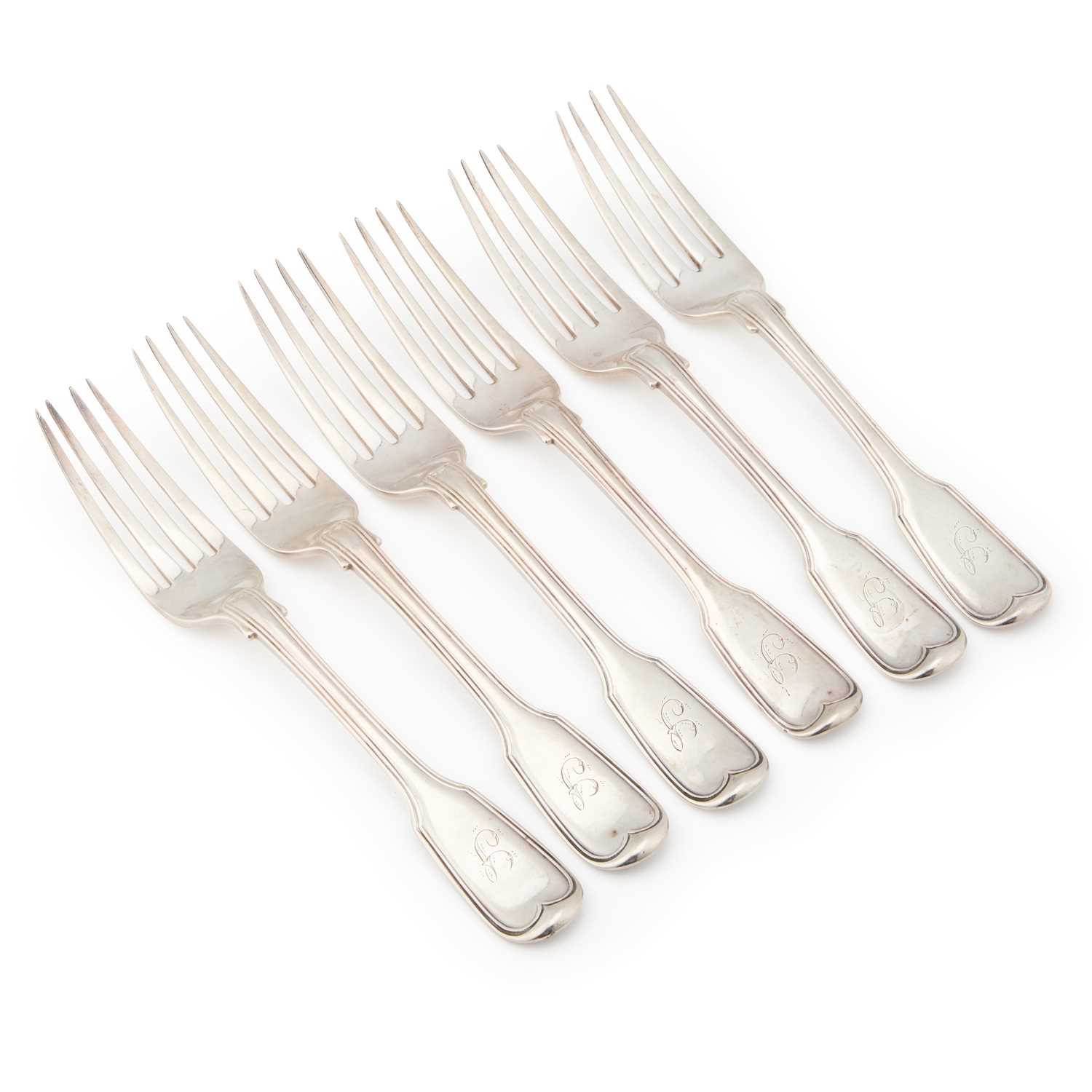 Lot 233 - A SET OF SIX VICTORIAN SILVER TABLE FORKS