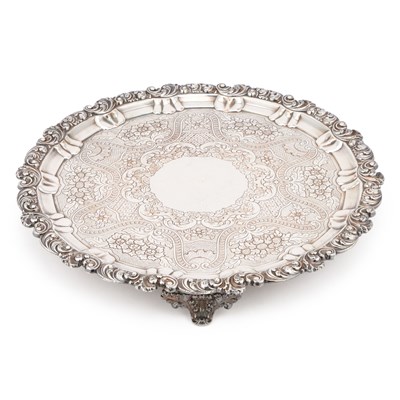 Lot 204 - A VICTORIAN SILVER-PLATED SALVER