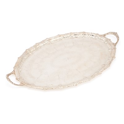 Lot 203 - AN EDWARDIAN SILVER-PLATED TWO-HANDLED TRAY
