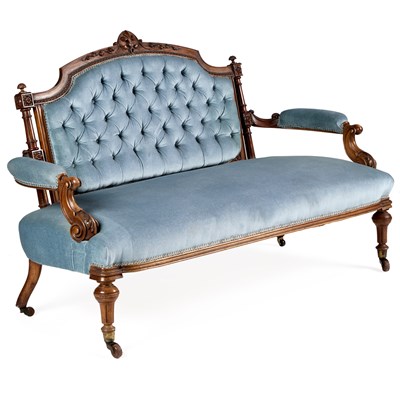 Lot 670 - A VICTORIAN WALNUT SETTEE