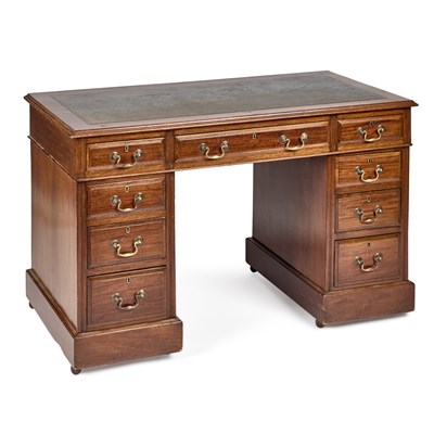Lot 660 - A GEORGIAN STYLE LEATHER-INSET MAHOGANY PEDESTAL DESK