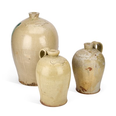 Lot 69 - THREE SALT-GLAZED STONEWARE FLAGONS