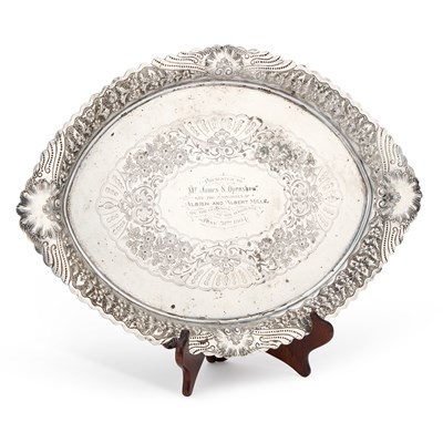 Lot 193 - AN EDWARDIAN SILVER-PLATED OVAL TRAY