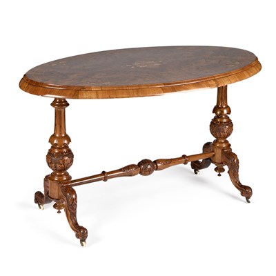 Lot 710 - A VICTORIAN INLAID BURR WALNUT LOO TABLE