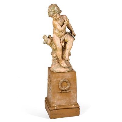 Lot 646 - A LARGE TERRACOTTA SCULPTURE OF A PUTTO