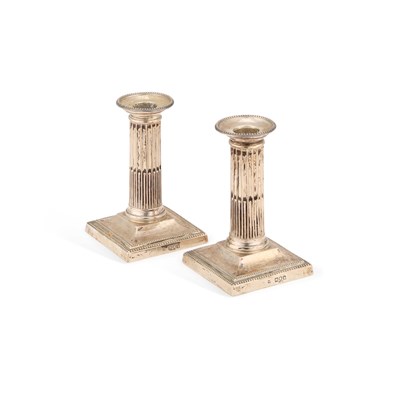 Lot 413 - A PAIR OF LATE VICTORIAN SILVER COLUMNAR CANDLESTICKS