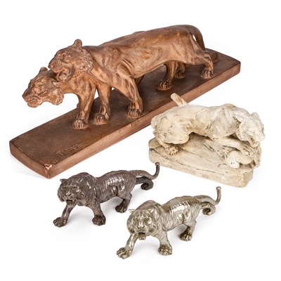 Lot 41 - A TERRACOTTA GROUP OF TIGERS