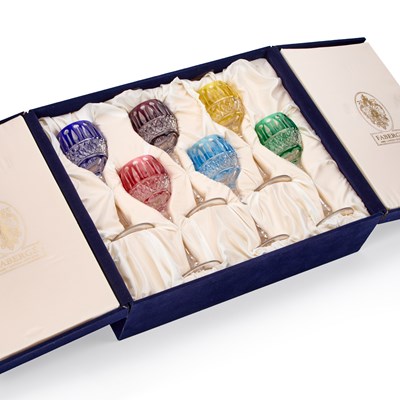 Lot 5 - A CASED SET OF SIX FABERGE XENIA HOCK GLASSES
