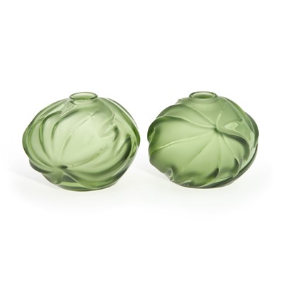 Lot 28 - A PAIR OF LALIQUE 'ROYAL PALM' VASES